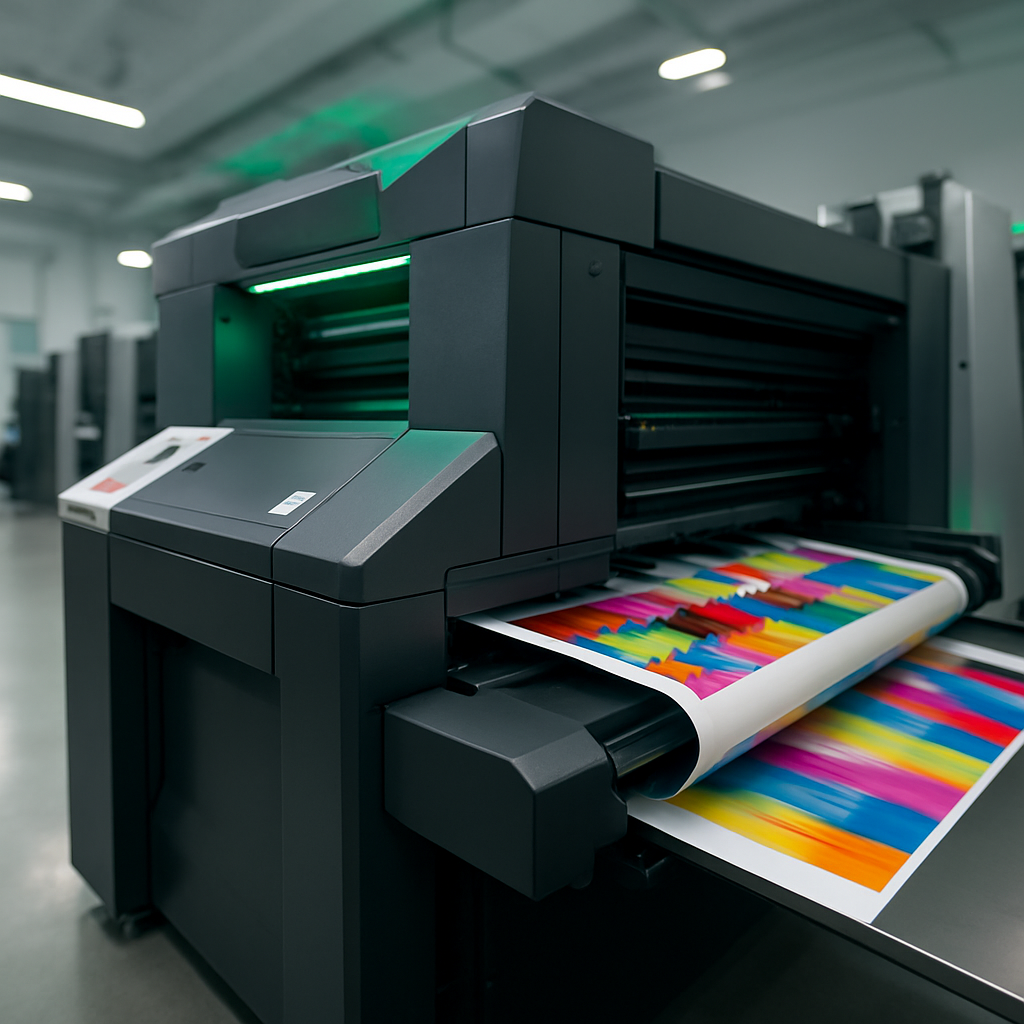 Mesin cetak modern di workshop percetakan Farnay Printing